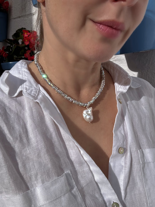 New Year Eve’s Sparkling Necklace with Baroque Pearl