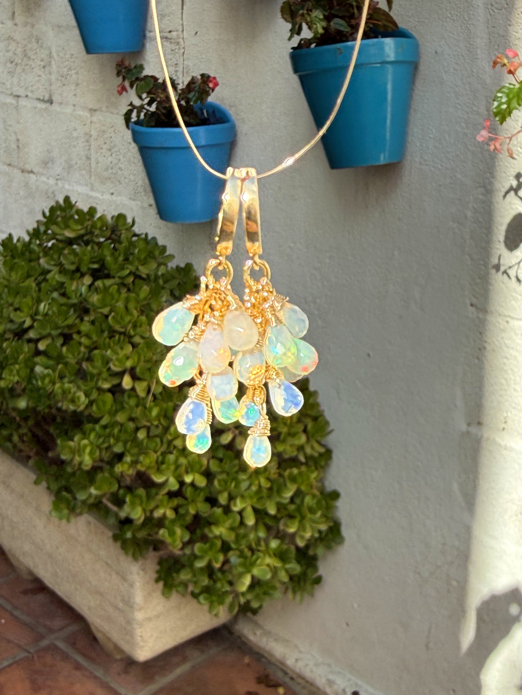 Ethiopian Opal Cluster Drop Earrings “Celestia”
