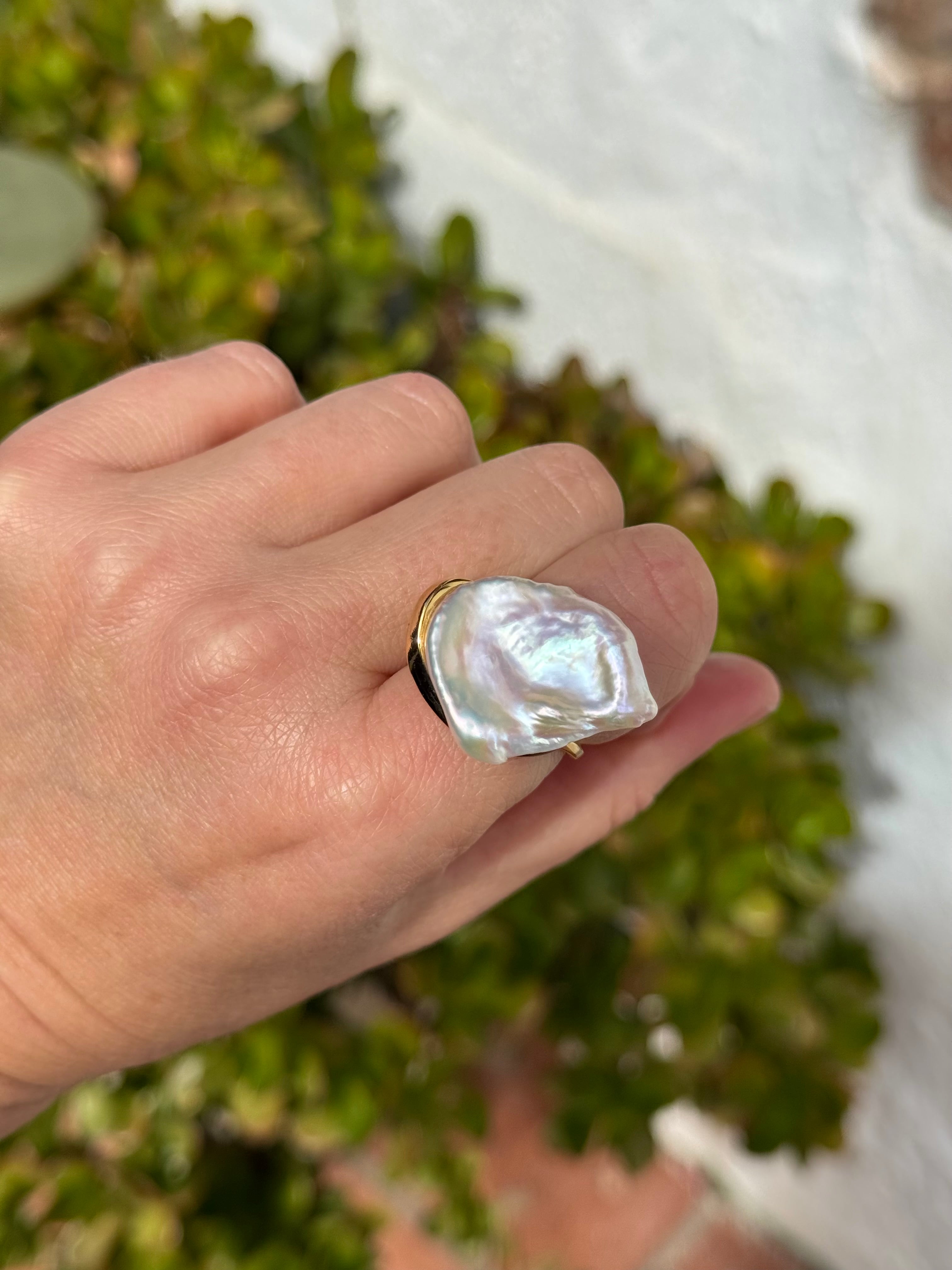 Baroque Pearl Statement Ring — Gold-Plated Sterling Silver (Resizable)