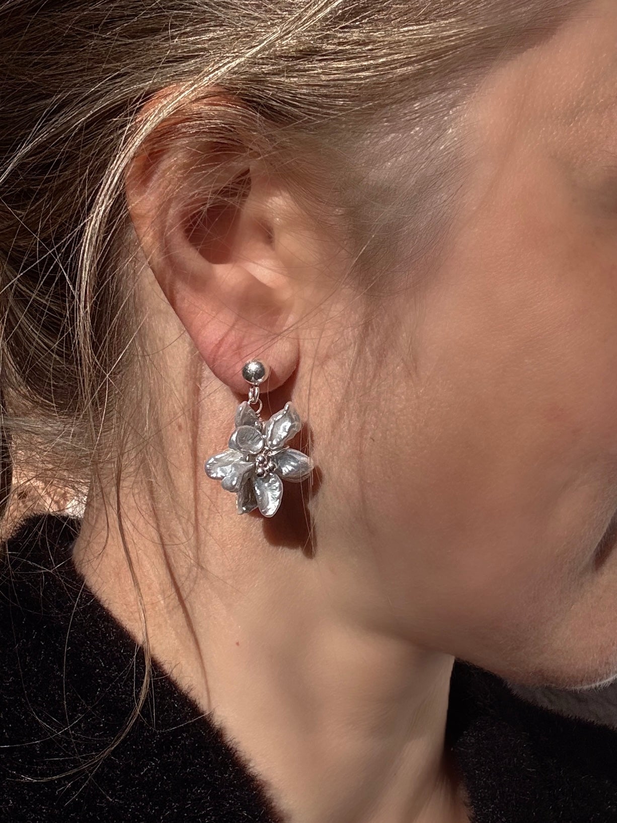 Keshi Pearl Flowers Silver Earrings “Ocean Bloom”