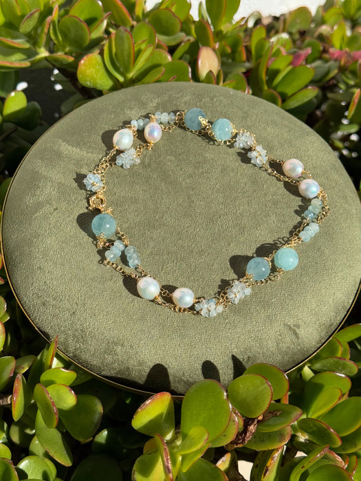 Aquamarine and Freshwater Pearl Long Necklace