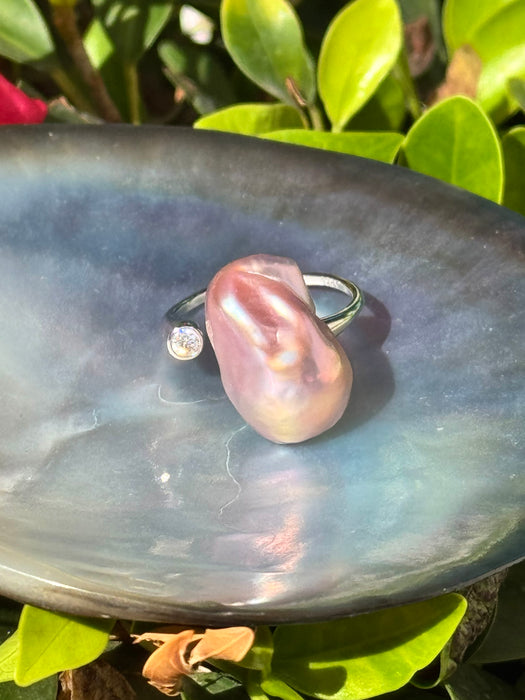 Purple Baroque Pearl Resizable Ring in Silver