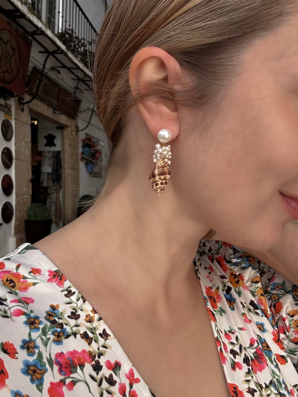 Seashell And Pearl Drop Earrings