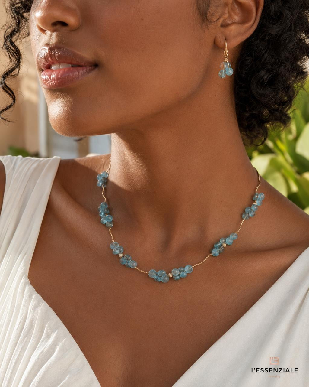 Blue Topaz Necklace & Earrings Set — 14k Gold-Filled & Vermeil