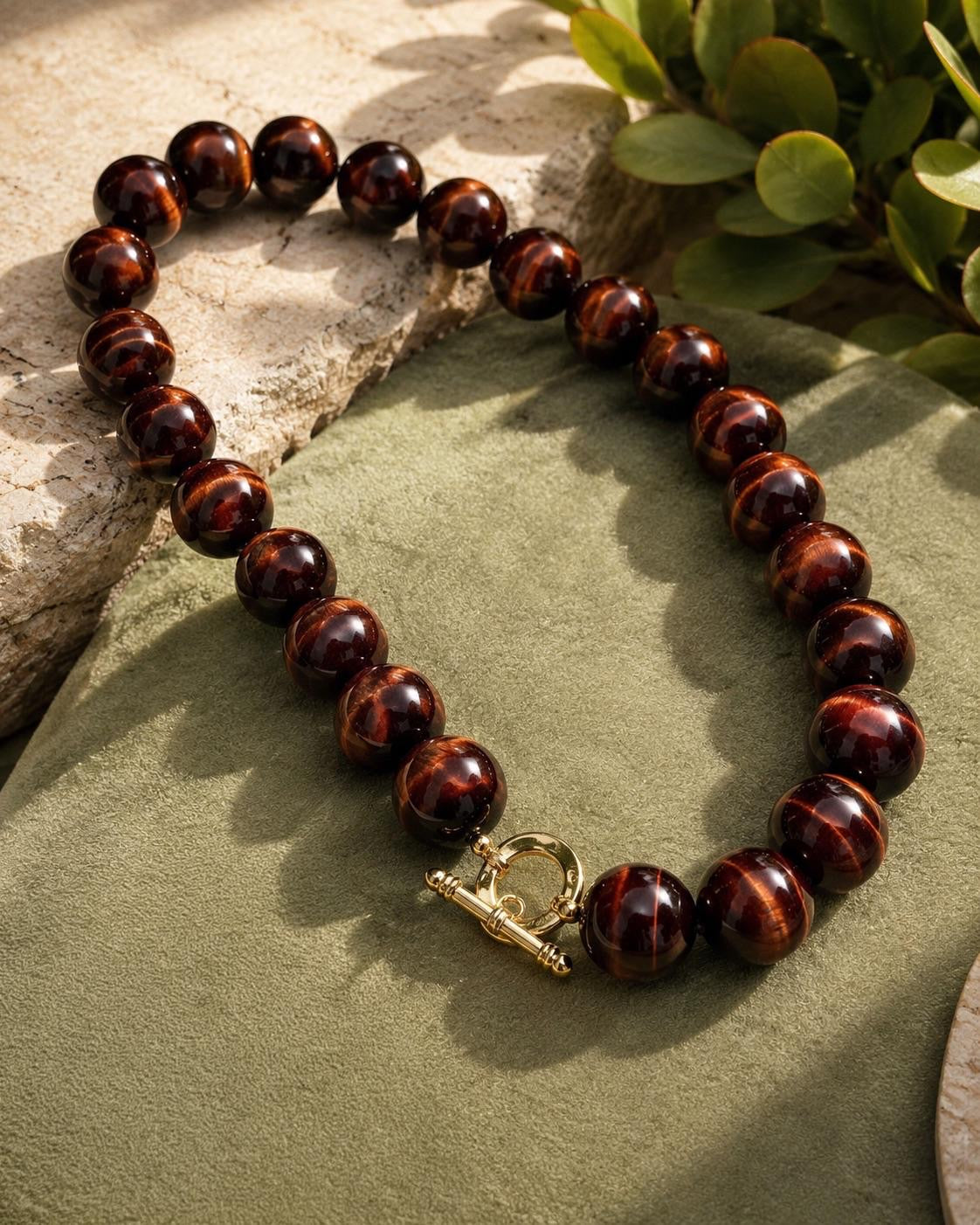 Chunky Red Tiger Eye Stone Necklace