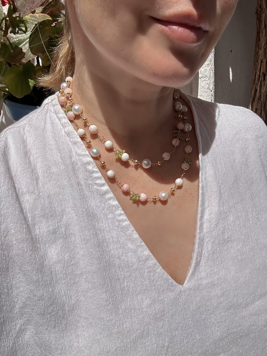 Queen Conch Shell, Pearl and Peridot Long necklace