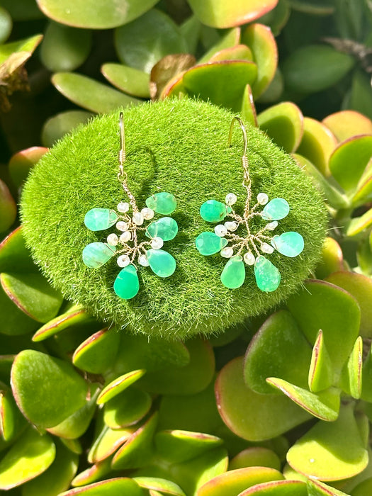 Chrysoprase and Pearl Branch Earrings