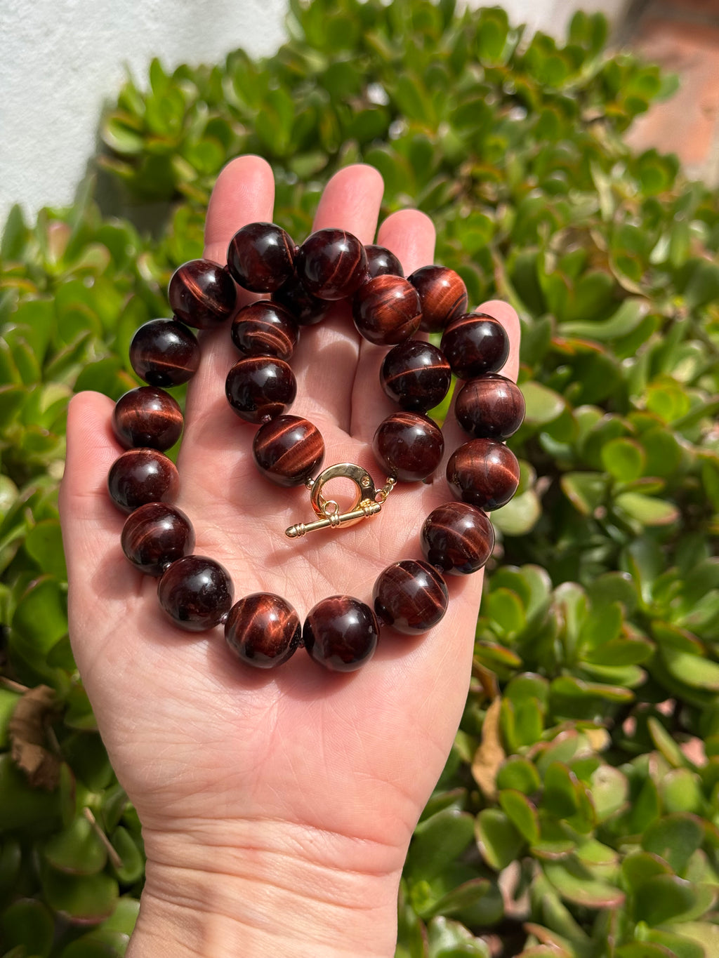 Chunky Red Tiger Eye Stone Necklace