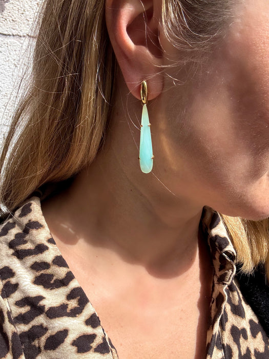 Aqua Chalcedony Long Drop earrings