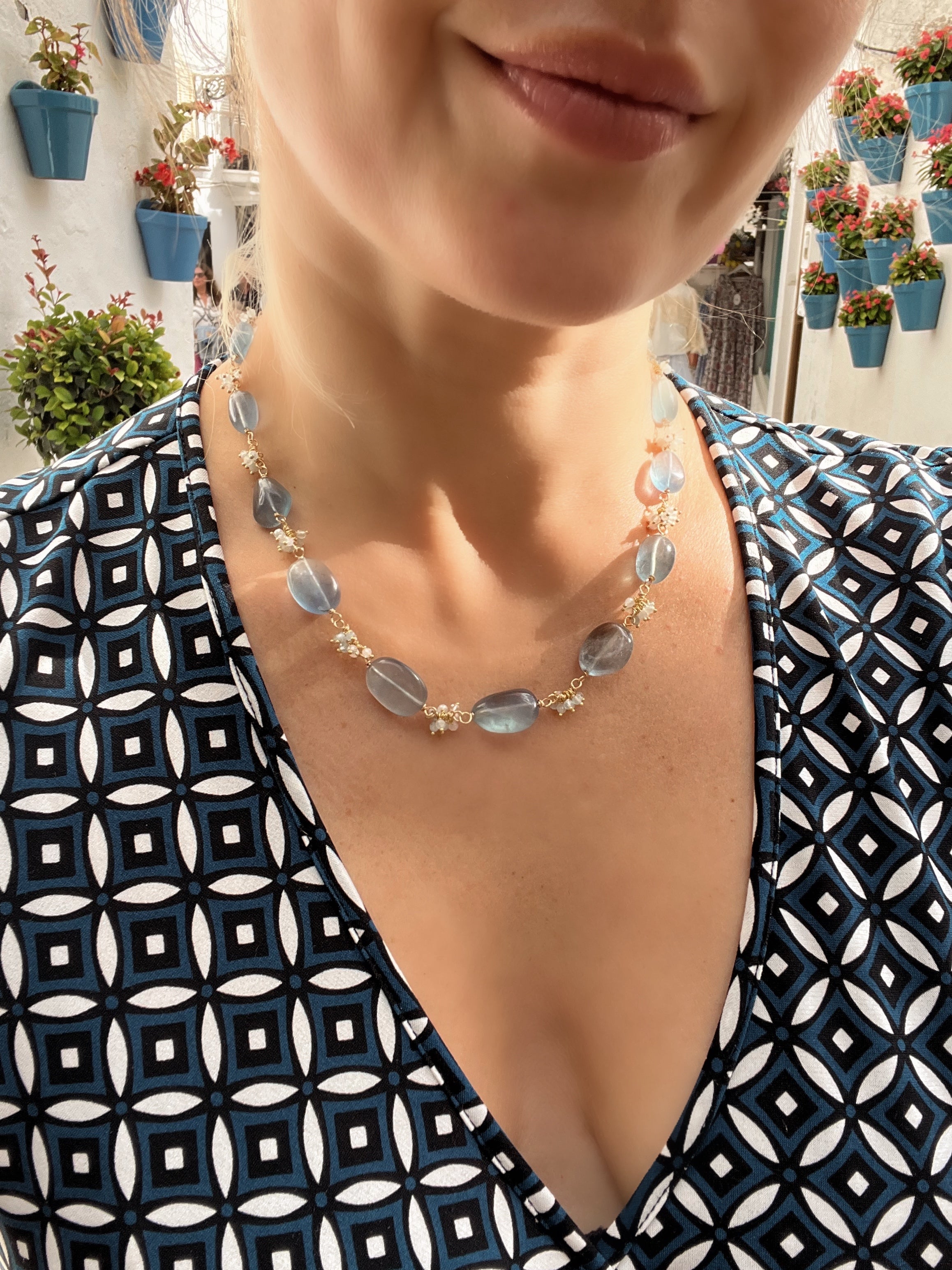 Necklace “Espuma Marina” in Fluorite And Aquamarine