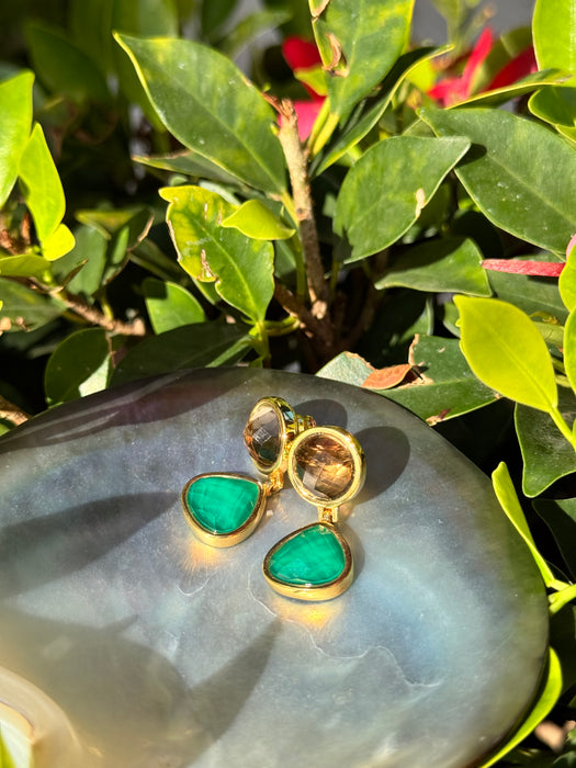 Green Agate And Smoky Quartz Earrings