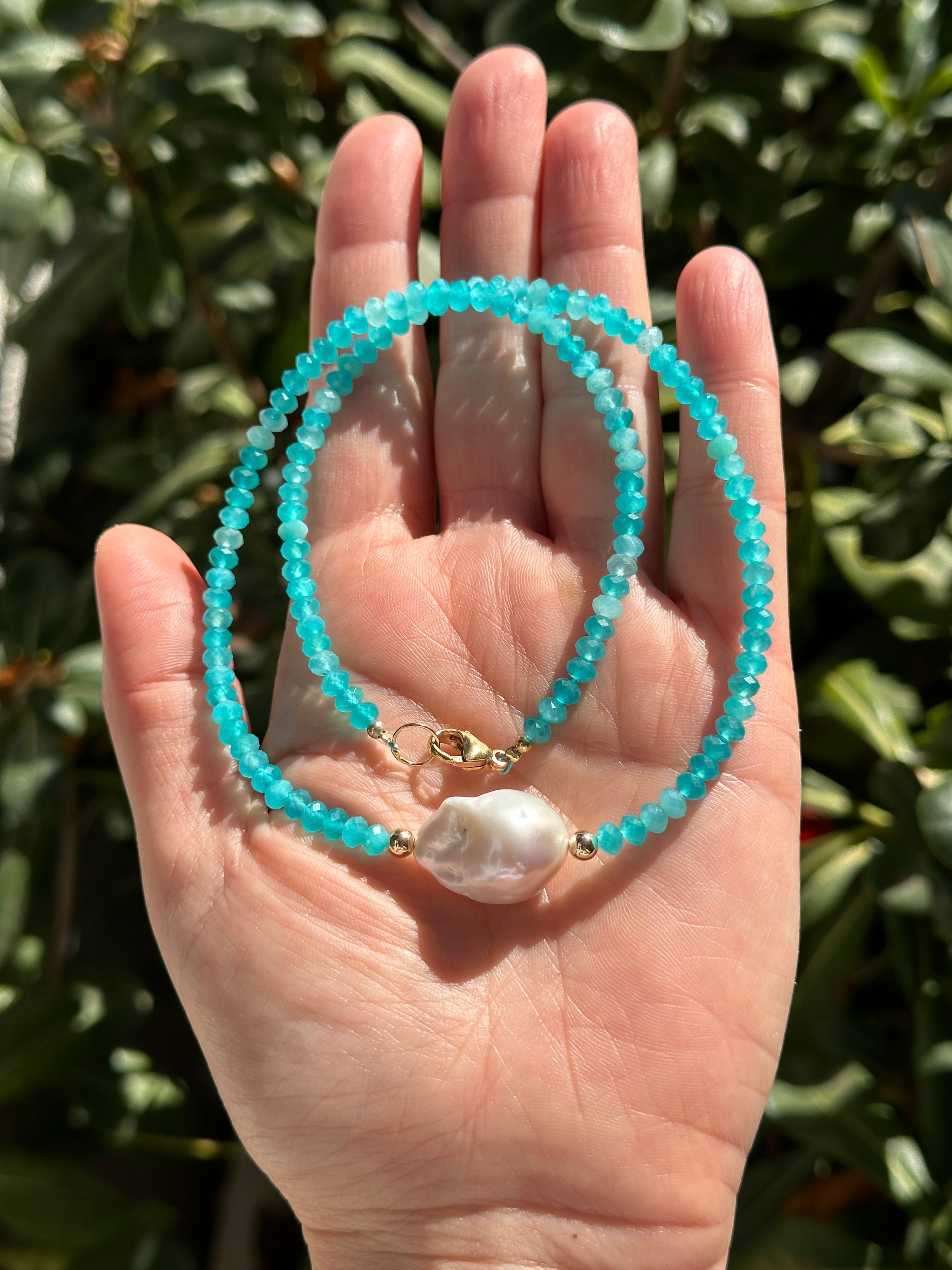 Amazonite From Peru And Baroque Pearl Necklace