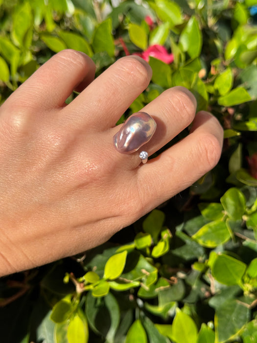 Purple Baroque Pearl Resizable Ring in Silver