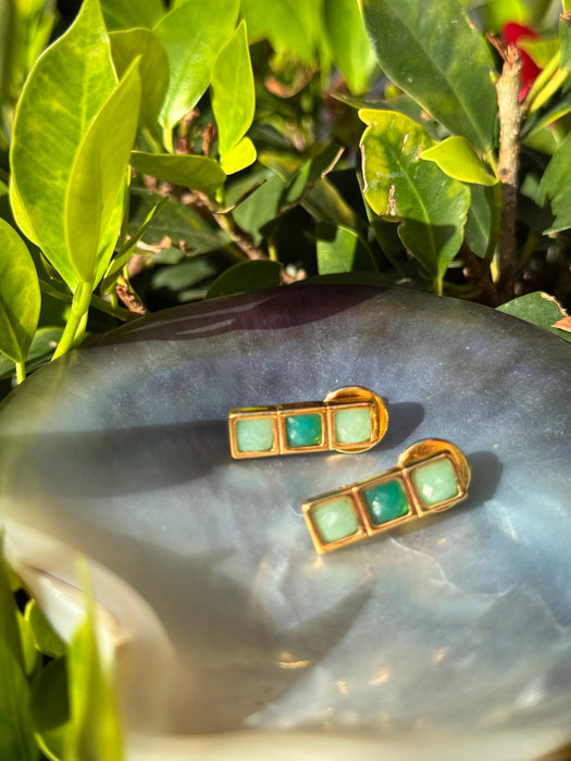 Green Agate And Aventurine Geometric Earrings