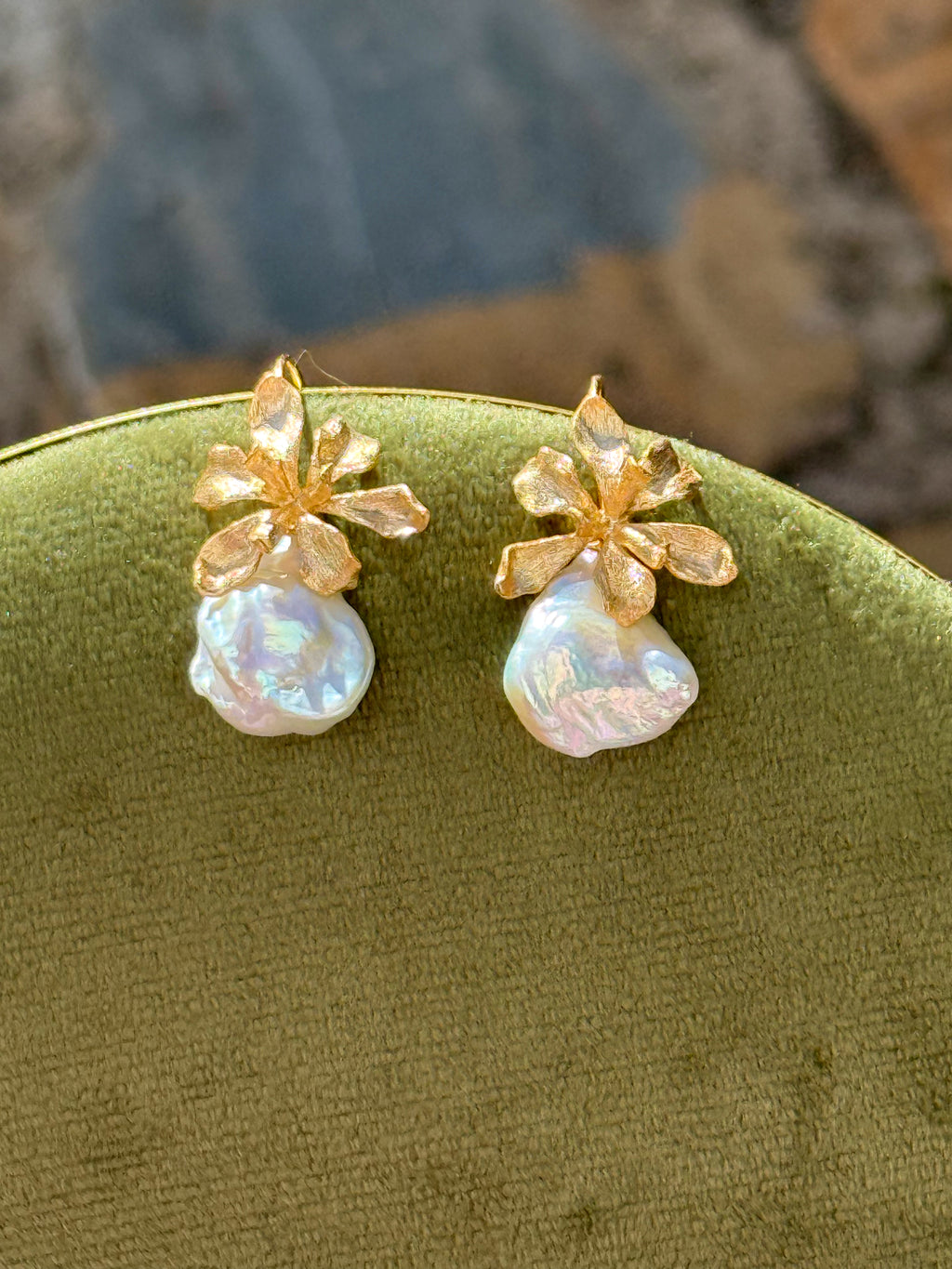 Floral Keshi Pearl Earrings “Solara”
