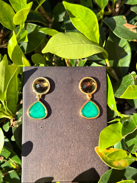 Green Agate And Smoky Quartz Earrings