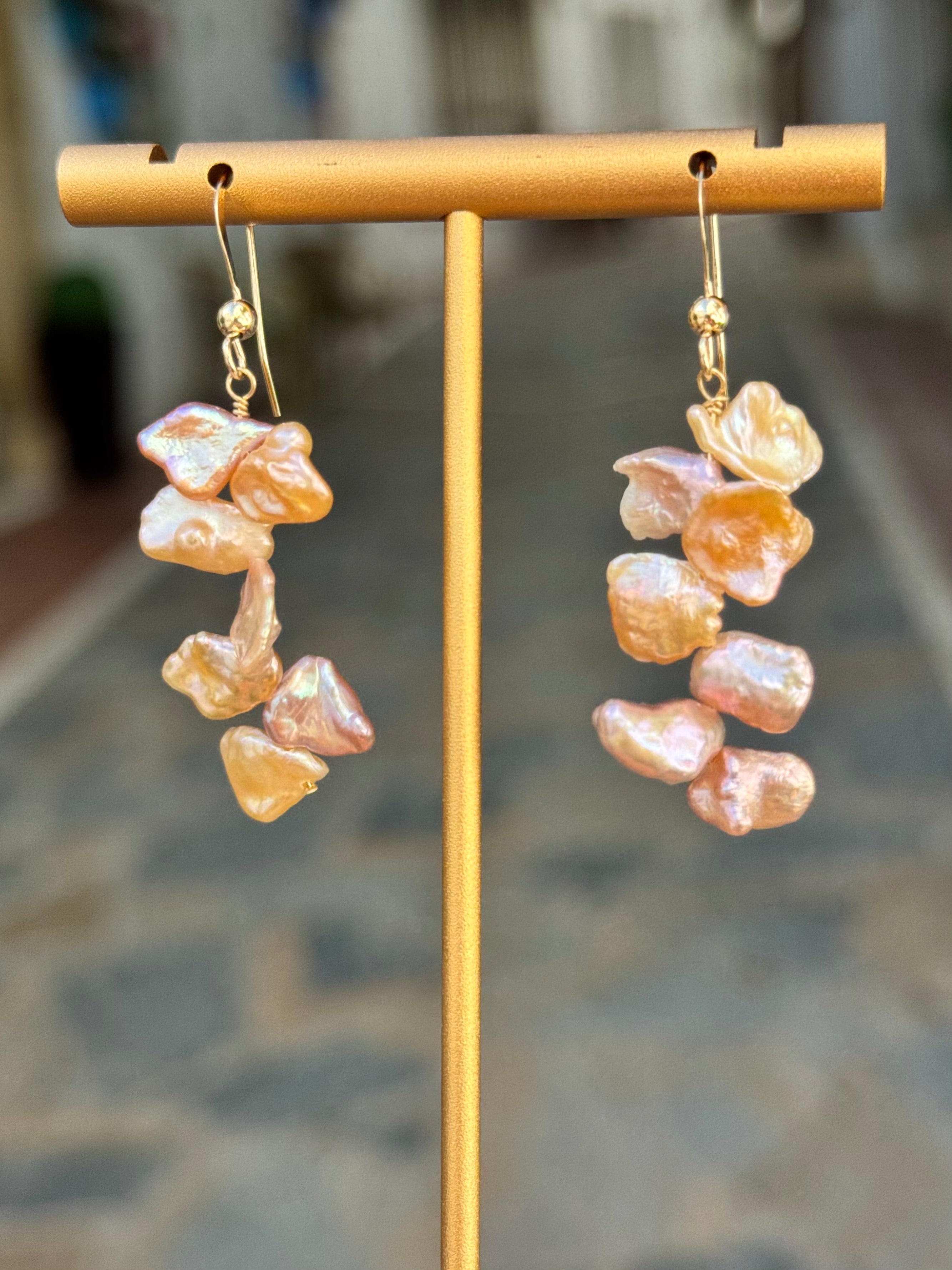 Pink Keshi Pearl Dangle Earrings — Gold-Plated Silver