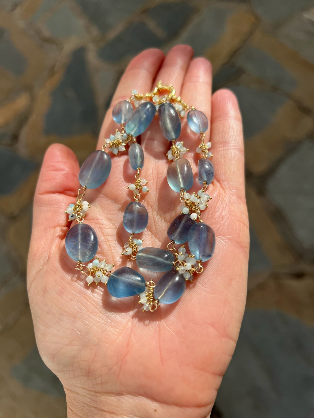 Necklace “Espuma Marina” in Fluorite And Aquamarine