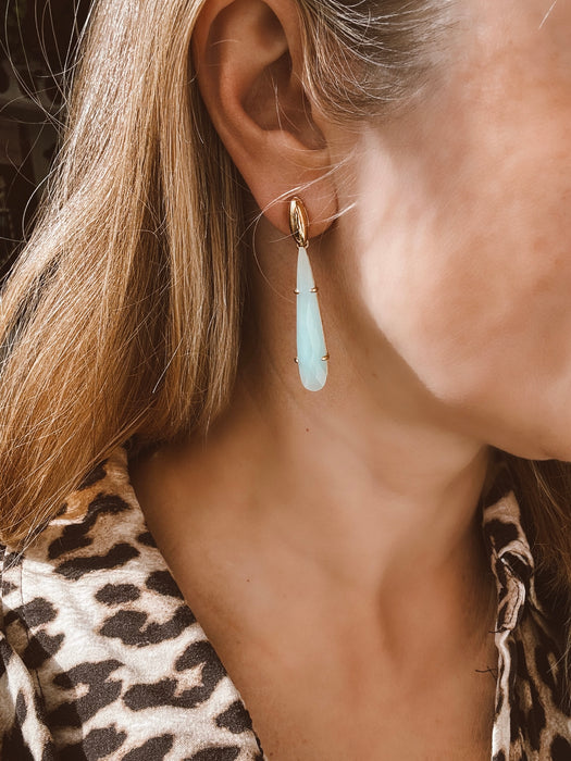 Aqua Chalcedony Long Drop earrings