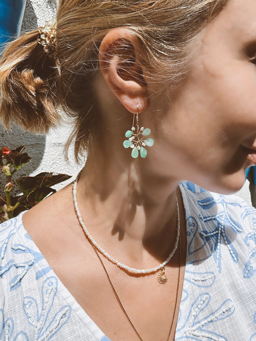 Chrysoprase and Pearl Branch Earrings