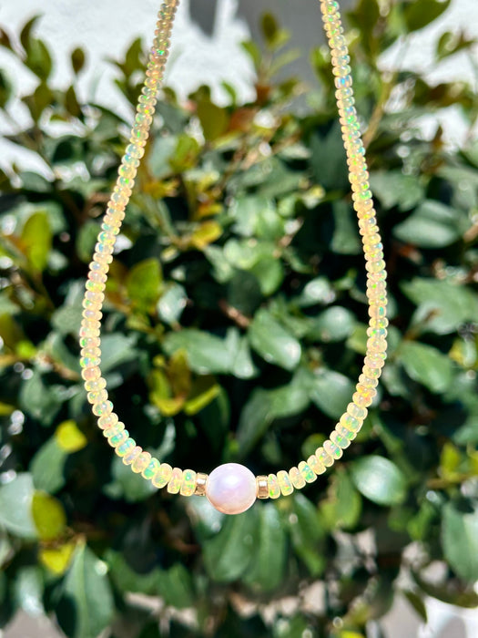 Ethiopian Opal And Edison Pearl Necklace