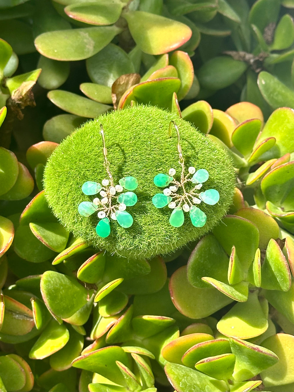 Chrysoprase and Pearl Branch Earrings