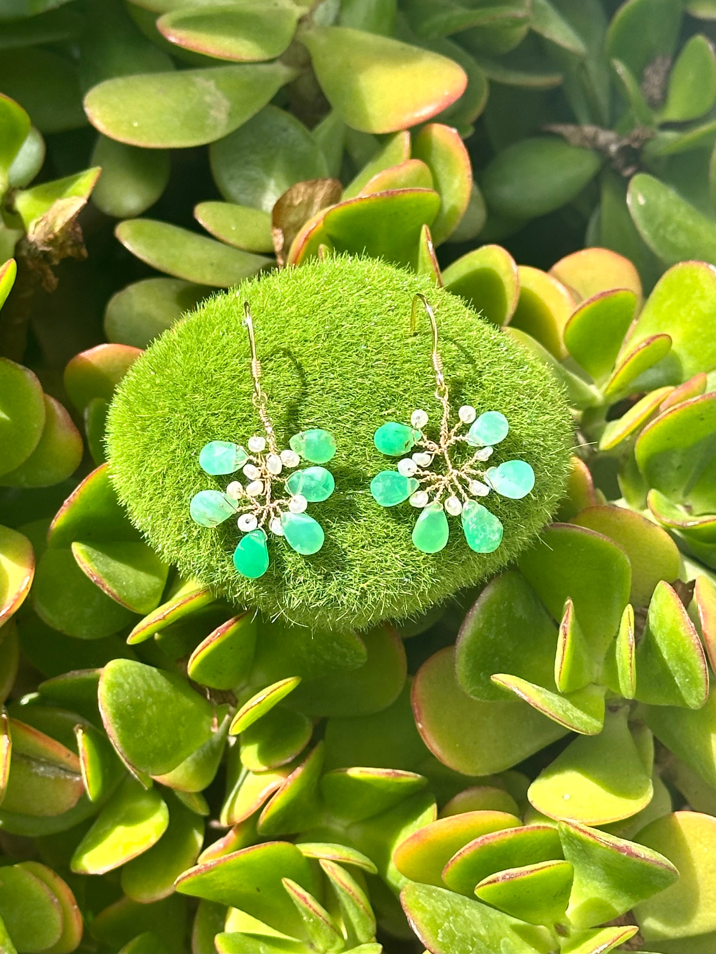 Chrysoprase and Pearl Branch Earrings