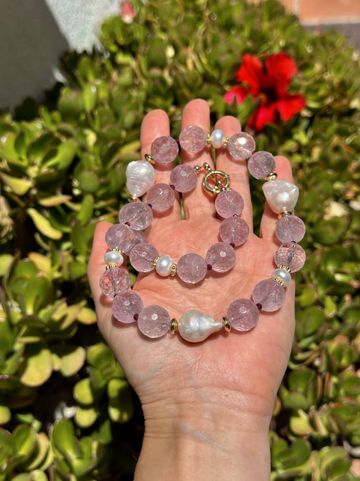 Chunky Amethyst And Pearl Necklace