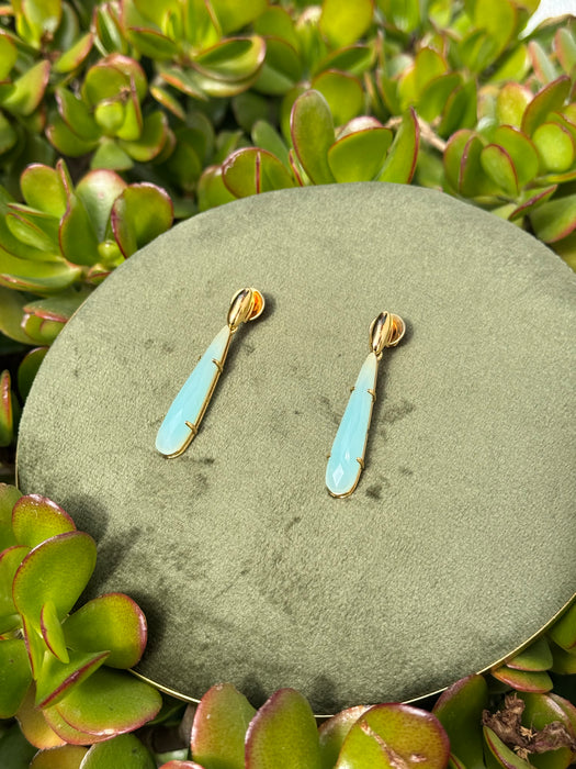 Aqua Chalcedony Long Drop earrings