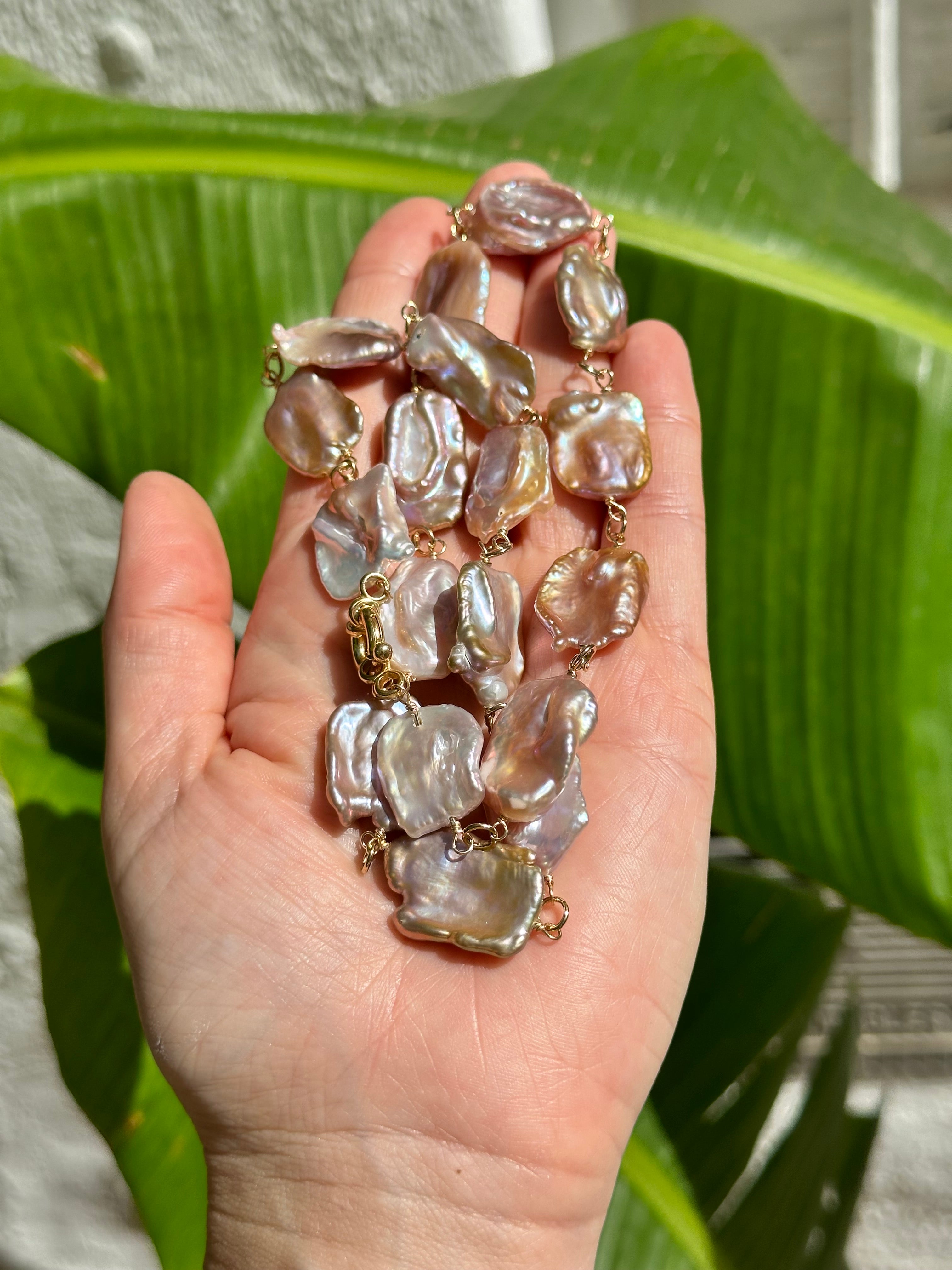 Large Purple Keshi Pearl Necklace and Earrings Set