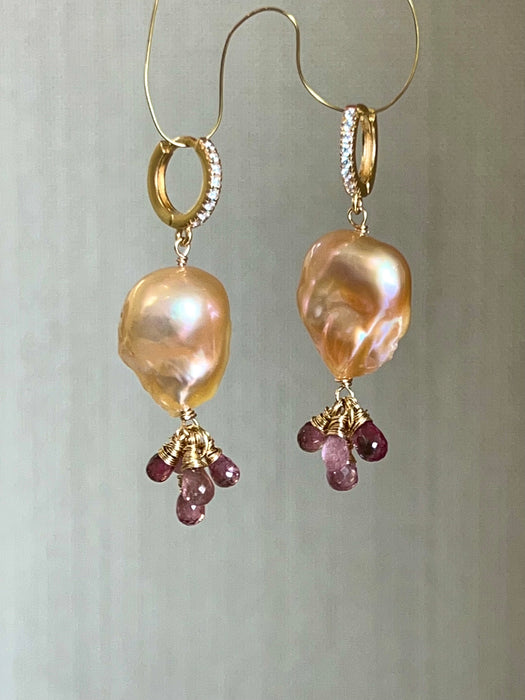 Pink Tourmaline And Baroque Pearl Earrings