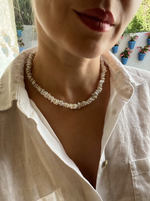 Bridal White Keshi Pearl Necklace