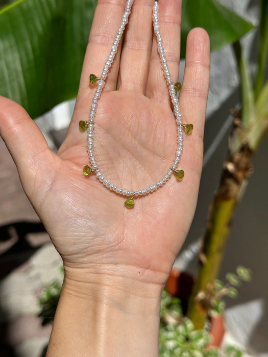 Peridot and Pearl Dainty necklace