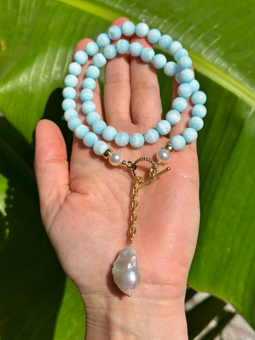 Blue Hemimorphite And Baroque Pearl Necklace