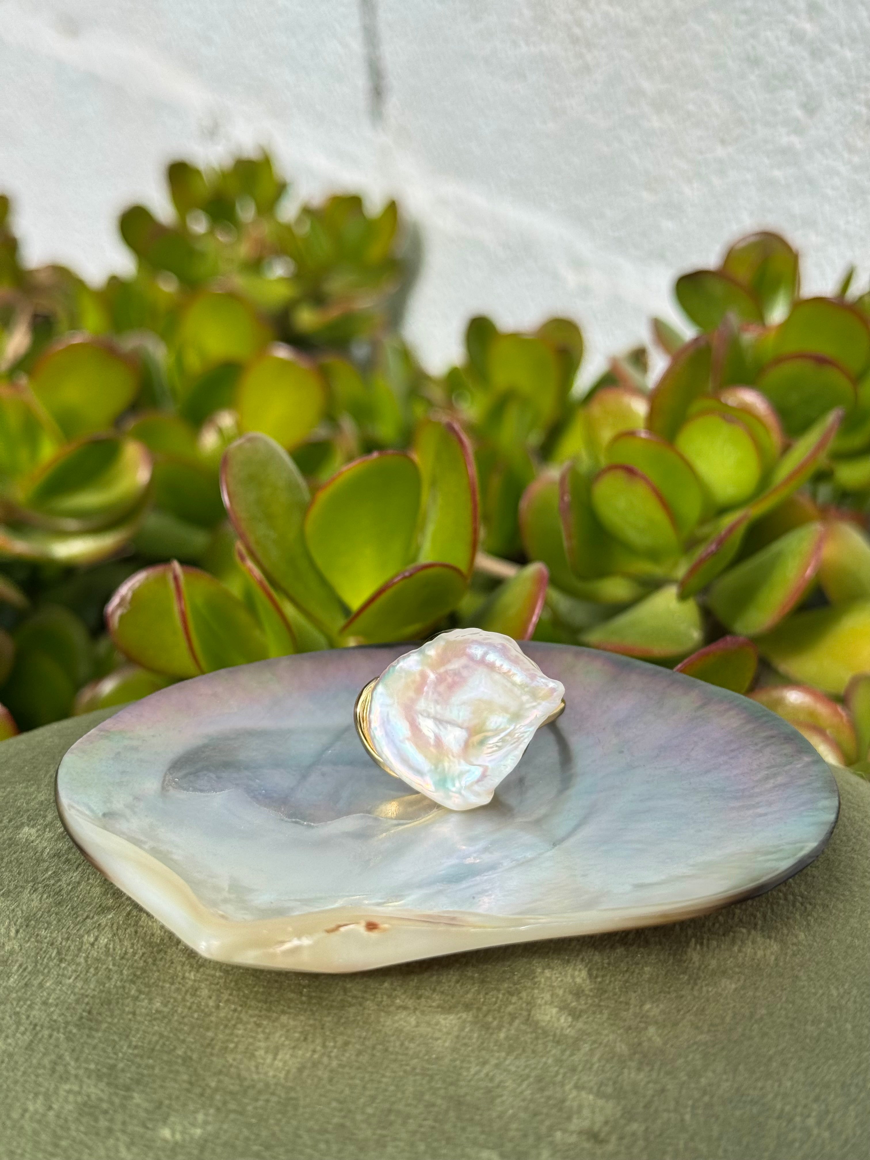 Baroque Pearl Statement Ring — Gold-Plated Sterling Silver (Resizable)