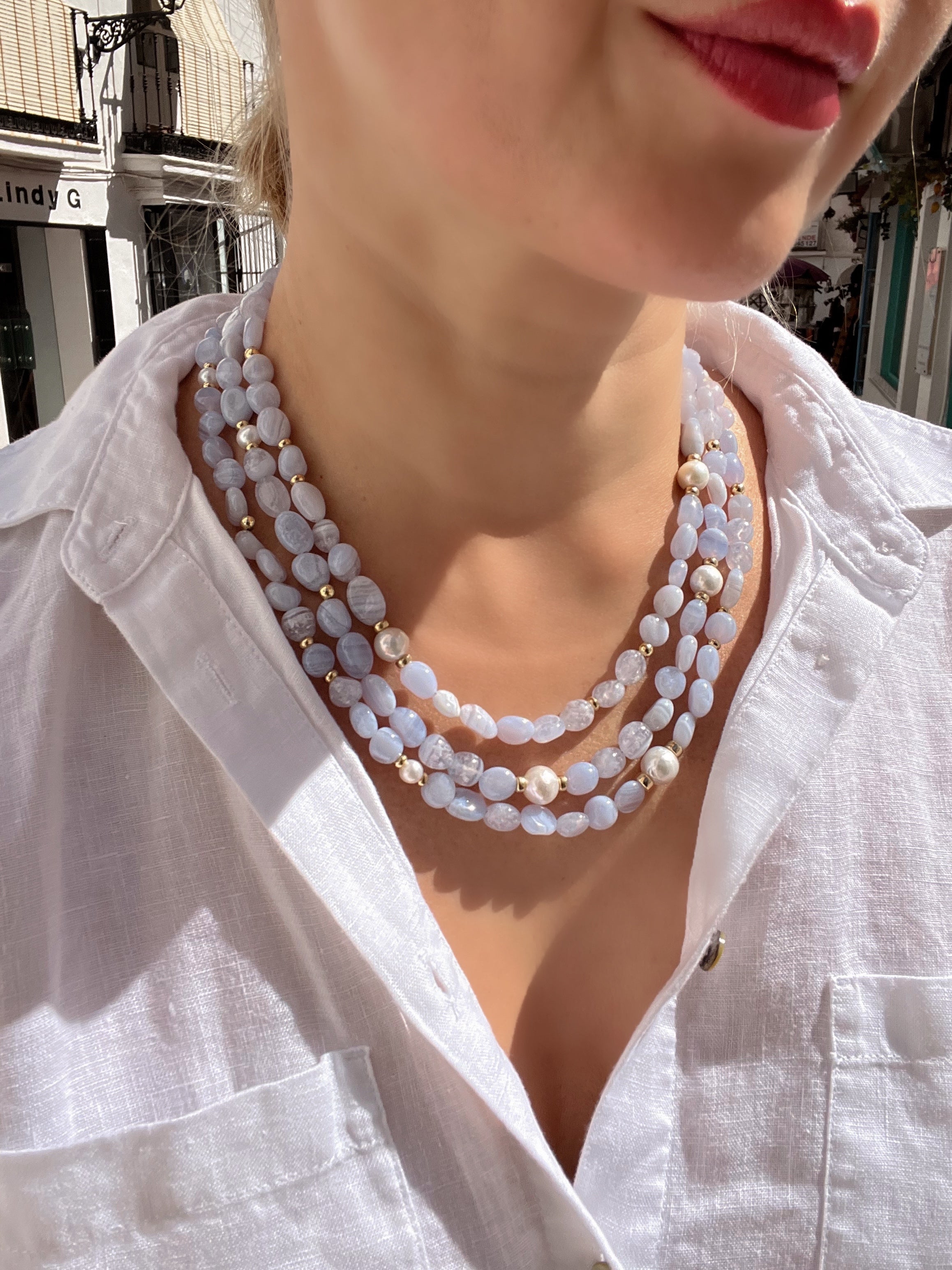 Lace Agate Layered Statement Necklace