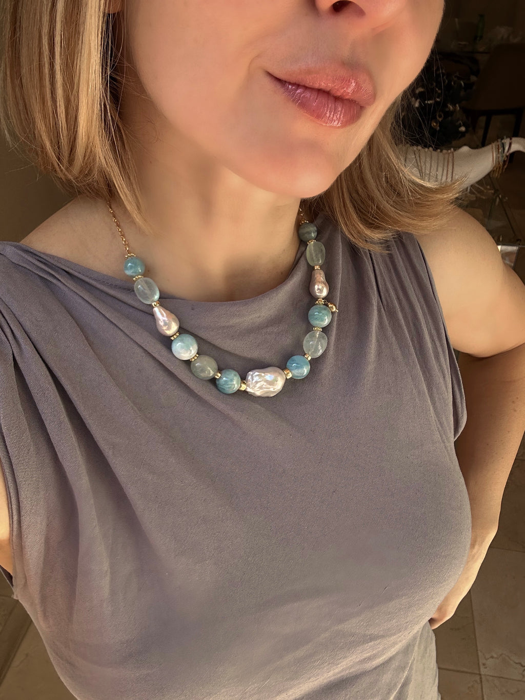 Aquamarine statement necklace Mirabel