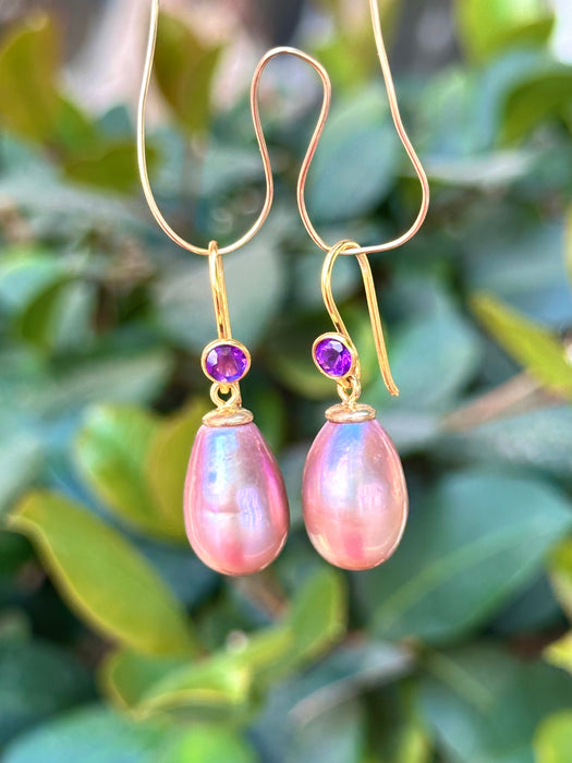 Amethyst And Purple Edison Pearl Earrings