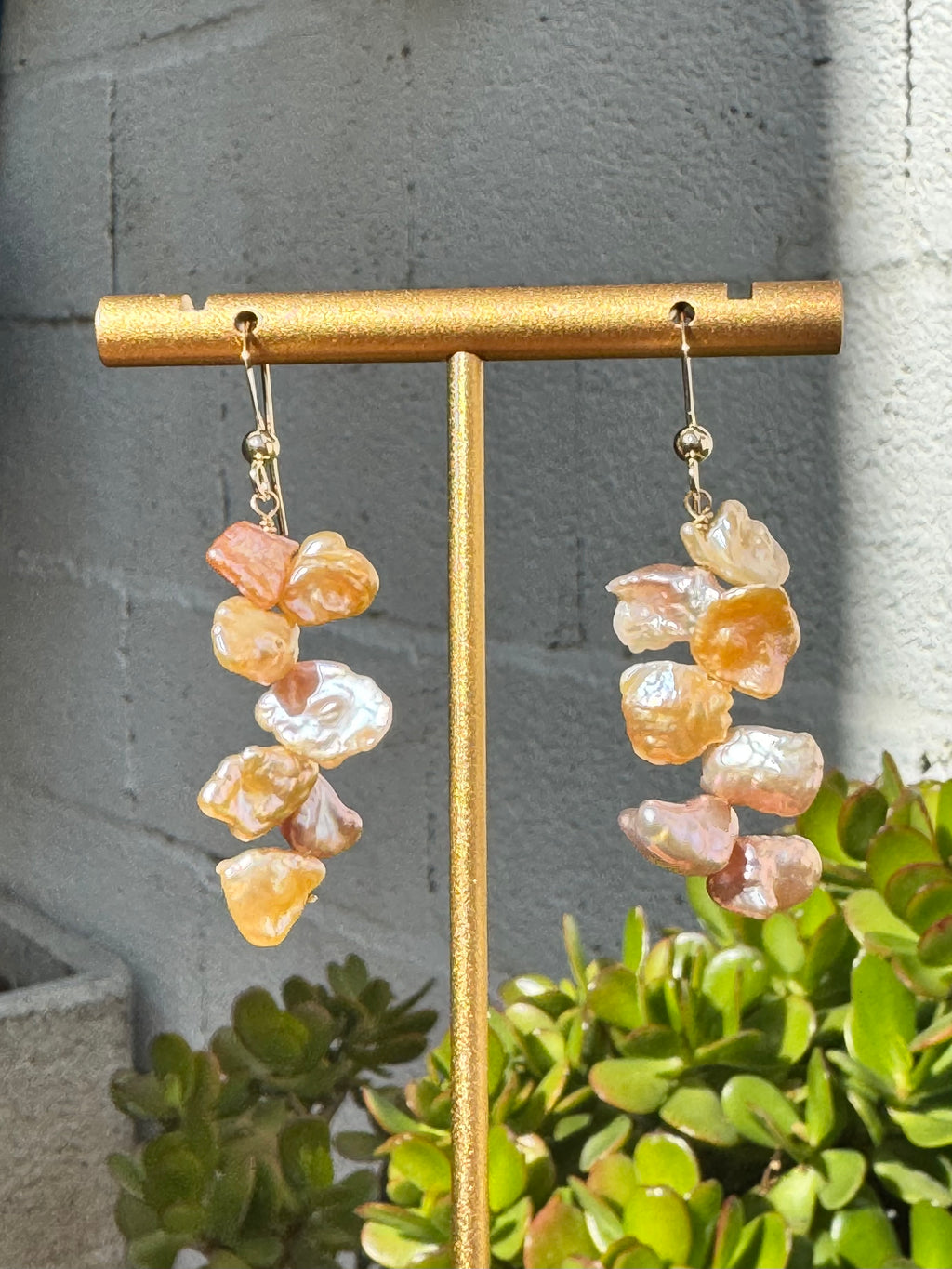 Pink Keshi Pearl Dangle Earrings — Gold-Plated Silver