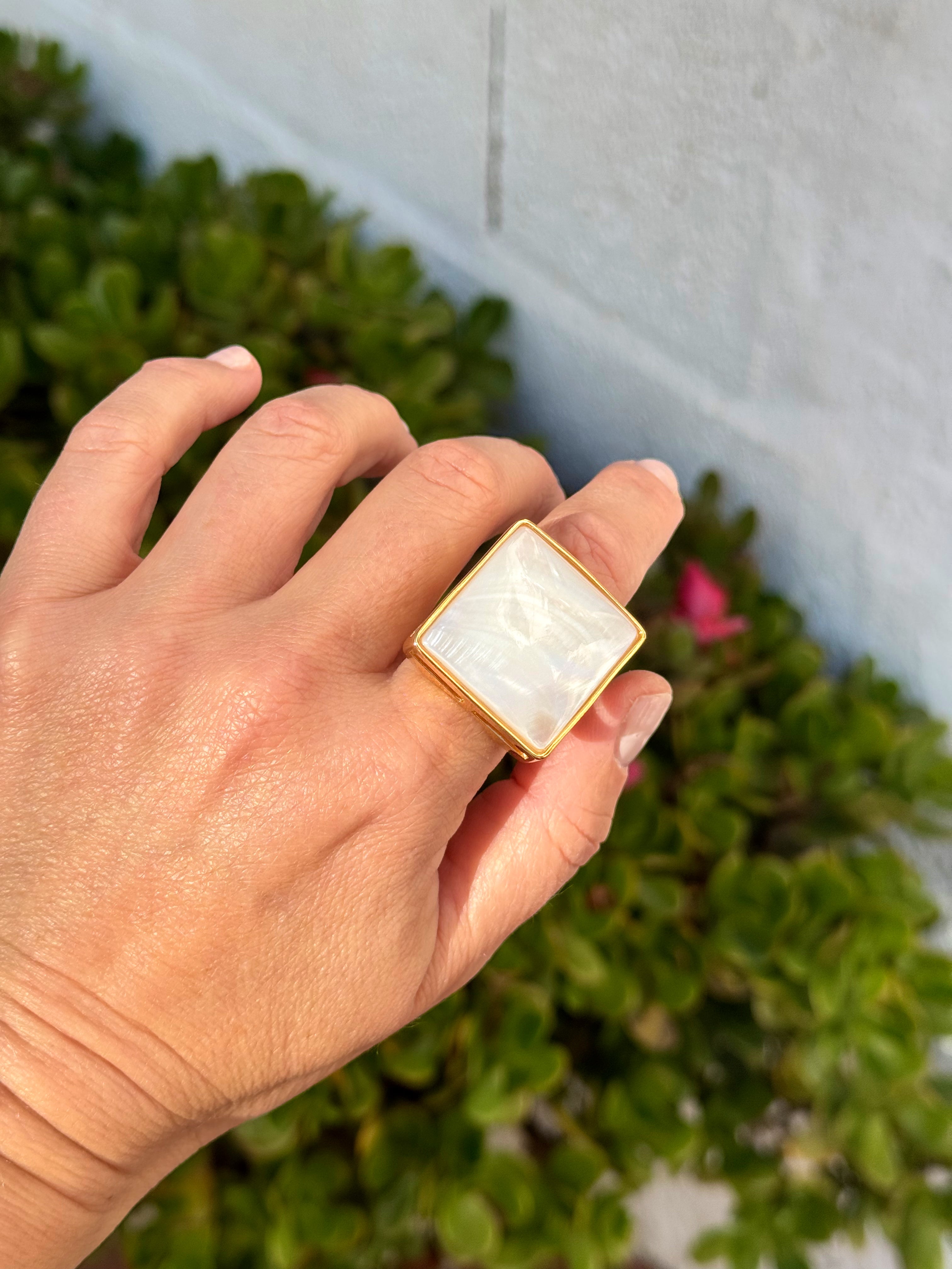 Square Mother of Pearl Statement Ring