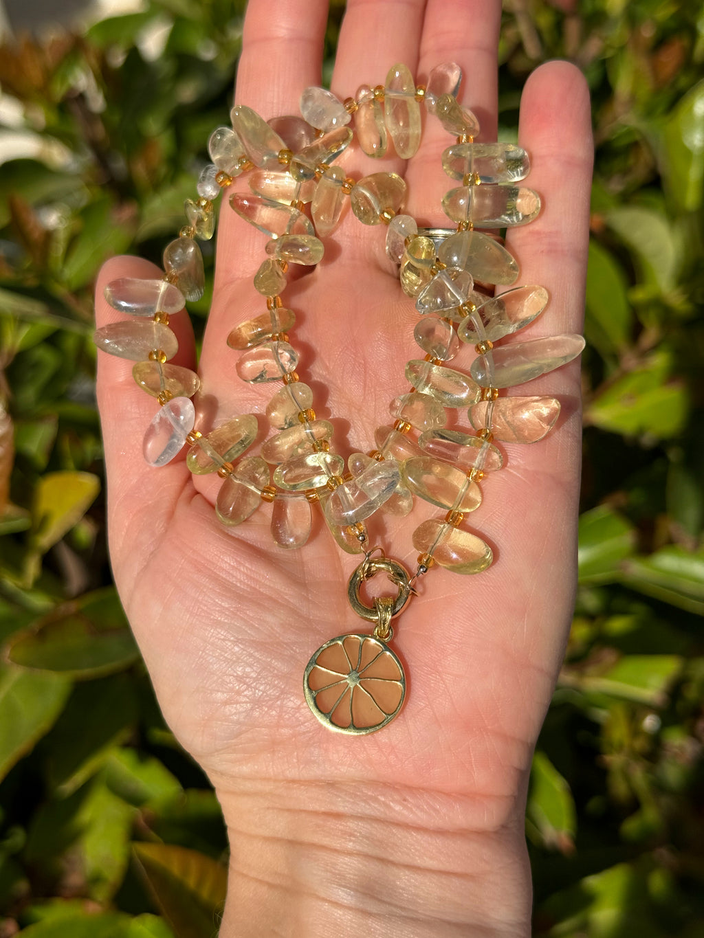 Lemon quartz necklace with citrus pendant