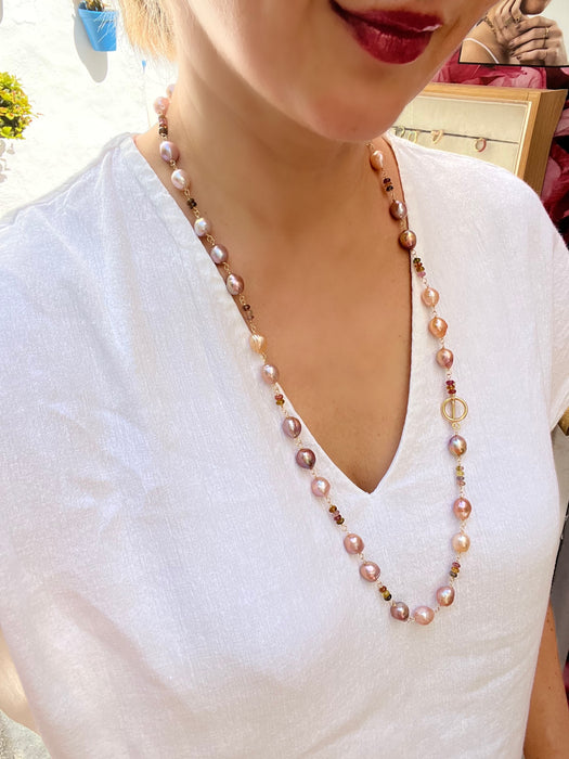 Pearl And Tourmaline Long Necklace