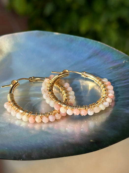 Pink Opal Hoop Earrings