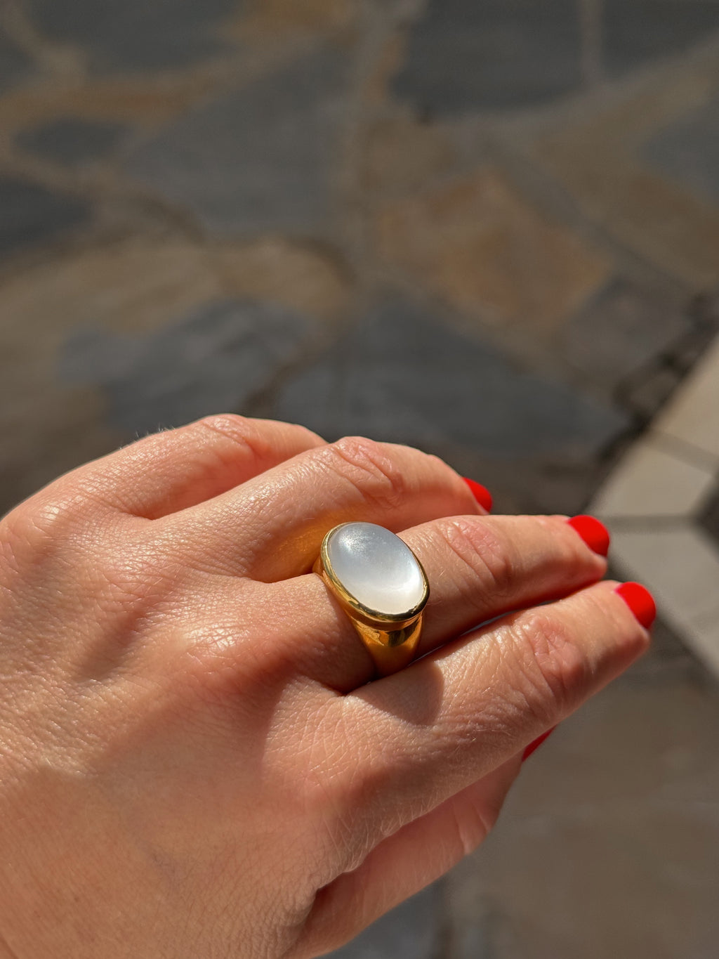 Luminous Moonstone Cabochon Ring — Gold-Plated Sterling Silver