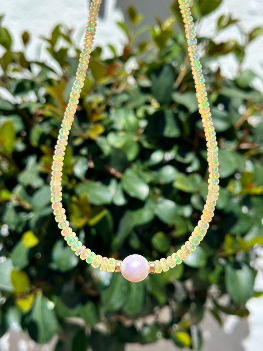 Ethiopian Opal And Edison Pearl Necklace