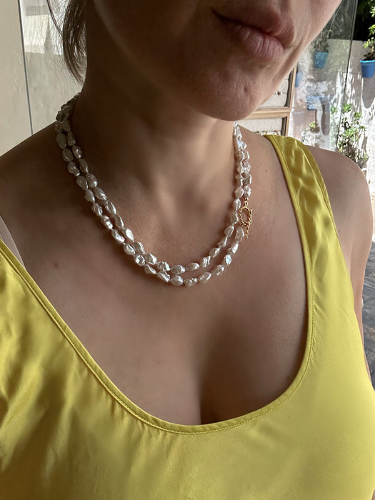 Long White Keshi Pearl Necklace