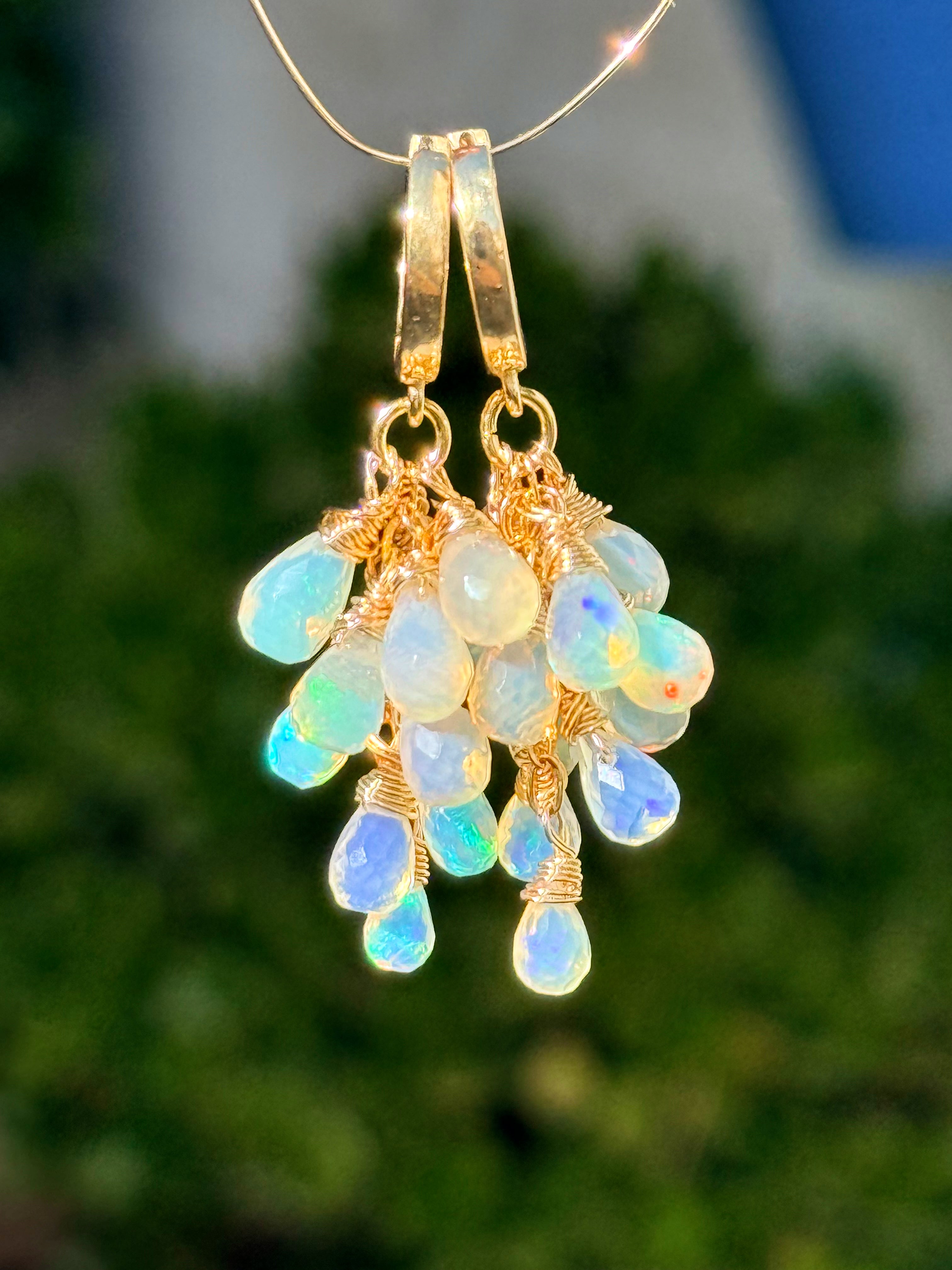 Ethiopian Opal Cluster Drop Earrings “Celestia”