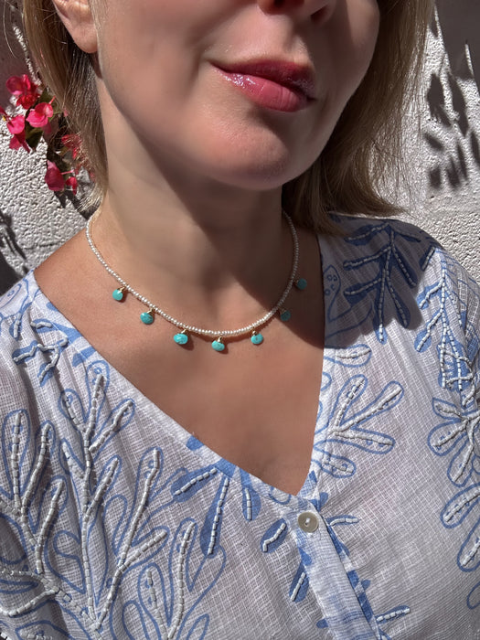 Natural Turquoise and Tiny Pearl Necklace