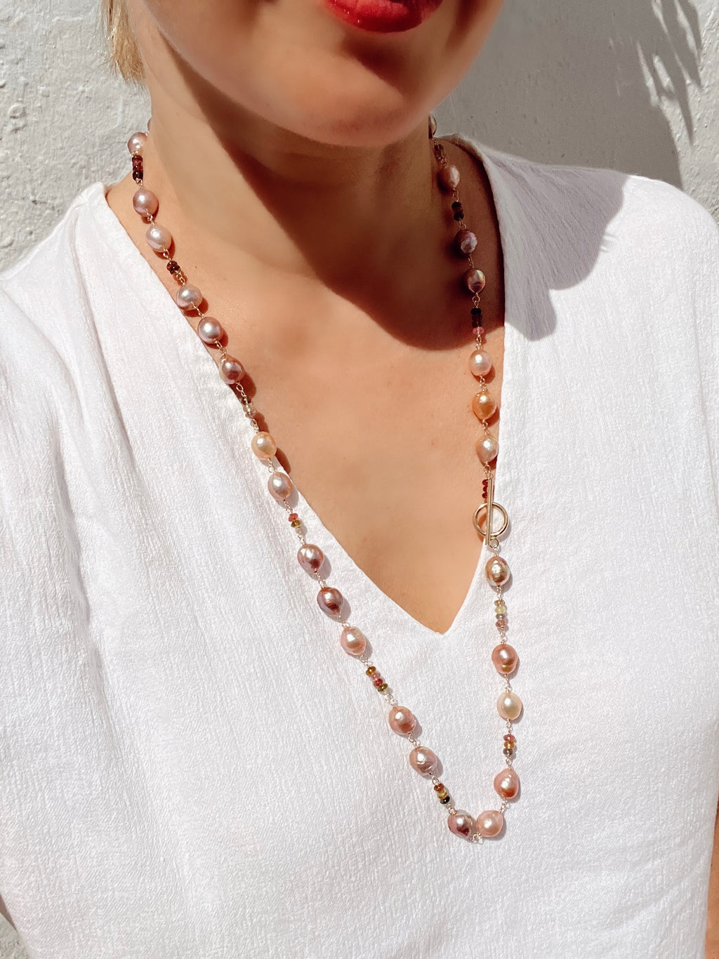 Pearl And Tourmaline Long Necklace