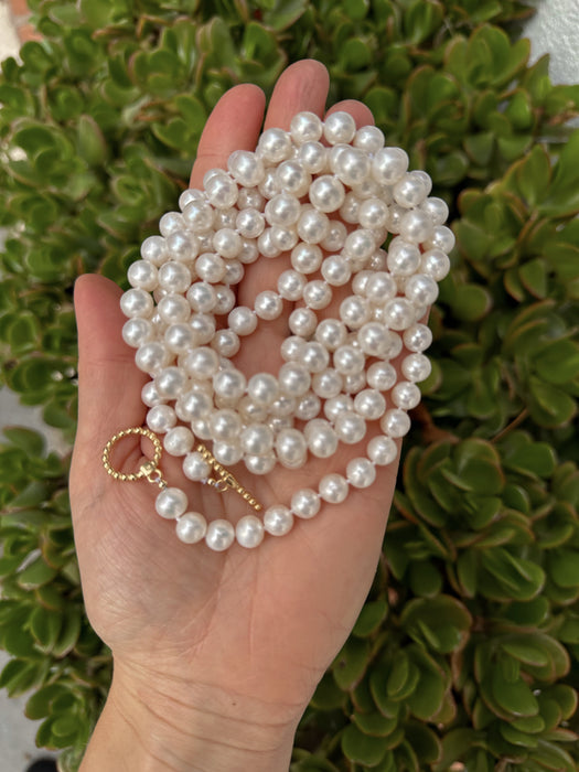 Long Rope Pearl Necklace, White Freshwater Pearls